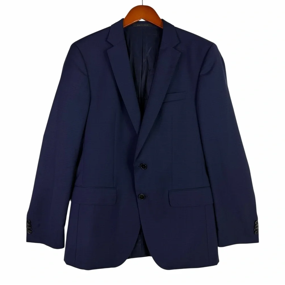 HUGO BOSS Huge4/Genius3 Navy Blue Micro-Check Virgin Wool Suit Jacket Blazer 38R